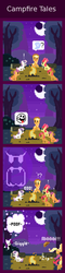Size: 440x1820 | Tagged: safe, artist:zztfox, apple bloom, applejack, babs seed, rarity, scootaloo, sweetie belle, earth pony, pegasus, pony, unicorn, g4, boo (super mario), campfire, comic, crossover, cutie mark crusaders, female, filly, foal, mare, pixel art, super mario bros.