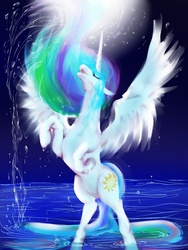 Size: 1050x1400 | Tagged: safe, artist:nabe, princess celestia, g4, female, solo, water, wet mane