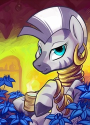 Size: 519x720 | Tagged: safe, artist:halley-valentine, zecora, zebra, g4, female, poison joke, smiling, solo