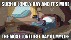 Size: 625x351 | Tagged: safe, edit, edited screencap, screencap, twilight sparkle, pony, unicorn, g4, magical mystery cure, bed, female, golden oaks library, image macro, lonely, lonely day, lying down, lyrics, mare, meme, prone, rain, sad, solo, song reference, system of a down, unicorn twilight