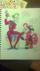 Size: 577x1024 | Tagged: safe, artist:andy price, pinkie pie, g4, cosplay, crossover, harley quinn, photo, sketchbook, the joker, traditional art