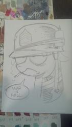 Size: 1024x1816 | Tagged: safe, artist:andy price, twilight sparkle, g4, cigarette, helmet, photo, smoking, soldier, traditional art