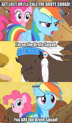 Size: 1024x1728 | Tagged: safe, edit, edited screencap, screencap, chief thunderhooves, pinkie pie, rainbow dash, g4, over a barrel, ..., comic, image macro, movie quote, screencap comic, the princess bride