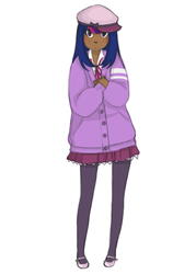 Size: 500x700 | Tagged: safe, artist:lovechafes, twilight sparkle, human, g4, cap, clothes, dark skin, female, hat, humanized, jacket, mary janes, miniskirt, skirt, solo, stockings