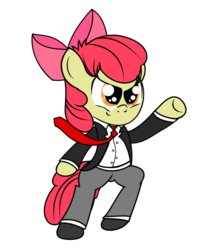 Size: 809x988 | Tagged: safe, artist:daniel-sg, apple bloom, earth pony, pony, g4, bipedal, clothes, female, filly, foal, simple background, solo, suit, transparent background