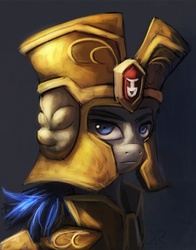 Size: 600x767 | Tagged: safe, artist:grissaecrim, pony, armor, gemini, helmet, ponified, saint seiya, solo