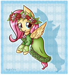 Size: 774x850 | Tagged: safe, artist:anggrc, fluttershy, g4, clothes, dress, female, flower, solo