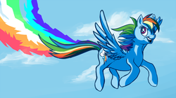 Size: 1095x612 | Tagged: safe, artist:spiralchasm, rainbow dash, g4, female, flying, rainbow, solo