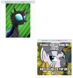 Size: 535x571 | Tagged: safe, zecora, changeling, zebra, g4, exploitable meme, juxtaposition, juxtaposition win