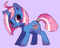 Size: 970x787 | Tagged: dead source, safe, artist:suikuzu, oc, oc only, food pony, original species, pony, donut, ponified, solo, tail wrap