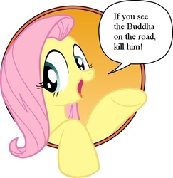 Size: 582x600 | Tagged: safe, artist:masem, idw, fluttershy, friendship is magic #3, g4, my little pony: friendship is magic (idw), bad advice fluttershy, buddhism, exploitable meme, female, koan, meme, op is trying to start shit so badly that it's kinda funny, solo