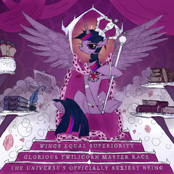 Size: 1000x1000 | Tagged: dead source, safe, artist:php15, twilight sparkle, alicorn, pony, g4, book, crown, elements of harmony, female, glorious master race, jewelry, mare, royalty, scepter, scroll, smug, smuglight sparkle, solo, throne, treasure, treasure chest, twilight sparkle (alicorn), tyrant sparkle