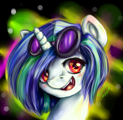 Size: 576x561 | Tagged: safe, artist:lizzyrascal, dj pon-3, vinyl scratch, g4, fangs, female, solo