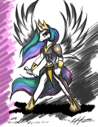 Size: 2975x3850 | Tagged: safe, artist:afl316, princess celestia, anthro, g4, armor, female, high res, scroll, solo, staff