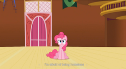 Size: 1536x841 | Tagged: safe, screencap, pinkie pie, g4, too many pinkie pies, female, solo, youtube caption