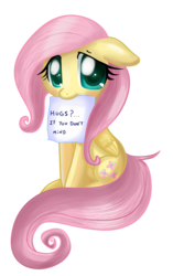 Size: 2933x4680 | Tagged: safe, artist:pridark, fluttershy, pegasus, pony, g4, bronybait, cute, female, high res, hnnng, hug, hug request, mare, mouth hold, note, paper, pridark is trying to murder us, shyabetes, simple background, sitting, solo, transparent background