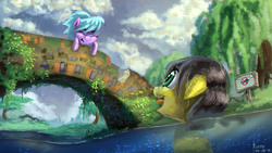 Size: 1920x1080 | Tagged: safe, artist:ruffu, cloudchaser, oc, pony, g4, bridge, sign, water, wet