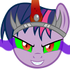 Size: 100x100 | Tagged: safe, artist:alexstrazse, twilight sparkle, g4, bust, colored horn, corrupted, corrupted twilight sparkle, crown, curved horn, dark magic, evil, face, female, horn, icon, jewelry, lowres, messy mane, regalia, simple background, smiling, solo, sombra eyes, sombra horn, tiara, transparent background, twilight is anakin, tyrant sparkle, vector