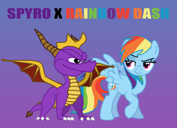 Size: 648x468 | Tagged: safe, artist:death-driver-5000, rainbow dash, g4, crossover, crossover shipping, female, male, shipping, spyro the dragon, spyro the dragon (series), spyrodash, straight