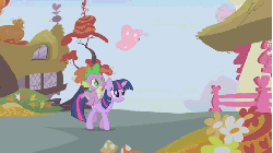 Size: 480x270 | Tagged: safe, artist:iamnotanumber34665, edit, edited screencap, screencap, spike, twilight sparkle, butterfly, dragon, pony, unicorn, fall weather friends, g4, 2013, animated, butterflies in stomach, chomp, dragons riding ponies, duo, eaten alive, eating, female, gif, i can't believe it's not superedit, male, mare, nom, nostalgia, omnivore twilight, predation, raised hoof, riding, smiling, soft vore, spike riding twilight, talking, twipred, unicorn twilight, vore, walking