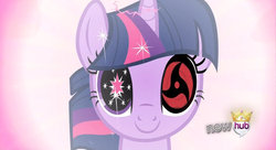 Size: 680x371 | Tagged: safe, twilight sparkle, g4, female, naruto, sharingan, solo, wingding eyes