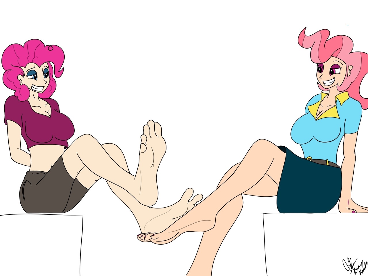 human, barefoot, breasts, busty cup cake, busty pinkie pie, feet, female, f...