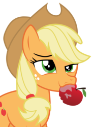 Size: 4486x6000 | Tagged: safe, artist:masem, applejack, earth pony, pony, g4, absurd resolution, apple, appul, drool, face, faic, female, mouth hold, obligatory apple, silly, silly pony, simple background, solo, that pony sure does love apples, transparent background, vector, who's a silly pony