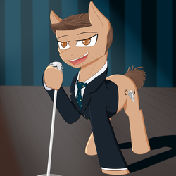 Size: 1000x1000 | Tagged: safe, artist:esugenos, pony, michael buble, microphone, ponified, solo