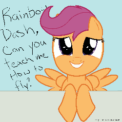 Size: 2000x2000 | Tagged: safe, artist:brony-in-the-shadows, scootaloo, pegasus, pony, g4, animated, cute, cutealoo, female, filly, flapping wings, puppy dog eyes, solo, wings