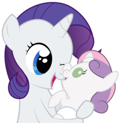 Size: 3469x3544 | Tagged: safe, artist:replaymasteroftime, rarity, sweetie belle, pony, unicorn, g4, baby, baby belle, baby pony, cute, diaper, diasweetes, duo, duo female, female, filly, foal, nibbling, siblings, simple background, sisters, transparent background, vector