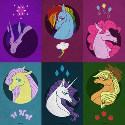 Size: 1400x1400 | Tagged: safe, artist:kiriska, applejack, fluttershy, pinkie pie, rainbow dash, rarity, twilight sparkle, g4, mane six