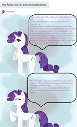 Size: 800x1304 | Tagged: safe, rarity, spike, g4, asksparityfamily, female, male, ship:sparity, shipping, straight, tumblr