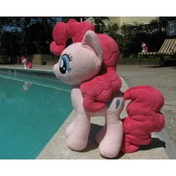 Size: 500x500 | Tagged: safe, pinkie pie, pony, g4, 4de, eart pony, irl, outdoors, photo, plushie, self plushidox, swimming pool