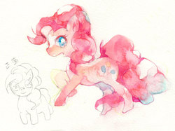 Size: 785x586 | Tagged: safe, artist:imoes, pinkie pie, g4, female, japanese, pixiv, solo, traditional art, watercolor painting