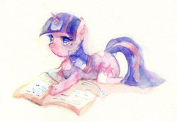 Size: 721x496 | Tagged: safe, artist:imoes, twilight sparkle, g4, book, female, pixiv, solo, traditional art, watercolor painting
