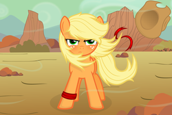 Size: 4300x2895 | Tagged: safe, artist:godoffury, applejack, earth pony, pony, g4, alternate hairstyle, cowboy hat, female, freckles, frown, glare, hat, high res, looking at you, loose hair, mare, solo, stetson, wind, windswept mane