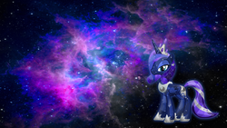 Size: 2732x1536 | Tagged: safe, artist:jamesg2498, princess luna, g4, alternate hairstyle, crystallized, female, solo, space, vector, wallpaper