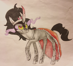 Size: 663x607 | Tagged: safe, artist:pechenyuha, king sombra, g4, male, raised hoof, solo, stallion, traditional art