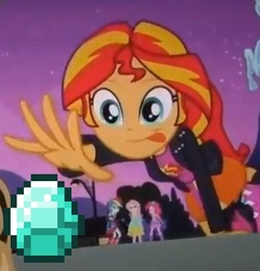 Size: 371x386 | Tagged: safe, edit, edited screencap, screencap, fluttershy, pinkie pie, rainbow dash, sunset shimmer, equestria girls, g4, my little pony equestria girls, cropped, diamond, female, meme, minecraft, sunset shimmer reaching for things, tongue out