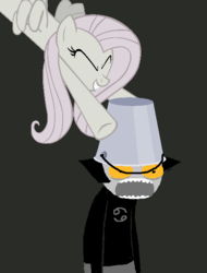 Size: 465x612 | Tagged: safe, fluttershy, pegasus, pony, g4, bucket, clothes, discorded, female, flutterbitch, gray background, headbucket, homestuck, karkat vantas, male, mare, simple background, troll (homestuck)