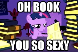 Size: 641x428 | Tagged: safe, edit, edited screencap, screencap, twilight sparkle, g4, the cutie mark chronicles, bedroom eyes, bibliophile, book, cargo ship, female, filly, filly twilight sparkle, image macro, ship:twibook, shipping, solo, that pony sure does love books, younger
