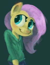 Size: 768x1000 | Tagged: safe, artist:lime-tree-art, fluttershy, anthro, g4, clothes, female, hoodie, solo