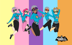 Size: 1628x1024 | Tagged: safe, artist:mattmankoga, applejack, fluttershy, pinkie pie, rainbow dash, twilight sparkle, human, g4, aquabats, base used, crossover, dark skin, humanized, moustache