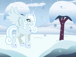 Size: 797x598 | Tagged: safe, artist:death12905, oc, oc only, oc:snowdrop, pegasus, pony, older, older snowdrop, princess, princess snowdrop, snow, snowfall, solo