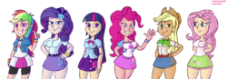 Size: 4606x1600 | Tagged: safe, artist:scobionicle99, applejack, fluttershy, pinkie pie, rainbow dash, rarity, twilight sparkle, equestria girls, g4, clothes, female, simple background, transparent background