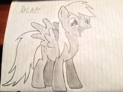 Size: 3264x2448 | Tagged: safe, artist:maxime12, derpy hooves, pegasus, pony, g4, female, lined paper, mare, monochrome, pencil drawing, solo, traditional art