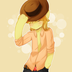 Size: 1000x1000 | Tagged: safe, artist:camellia, braeburn, earth pony, anthro, g4, clothes, male, shirt, solo
