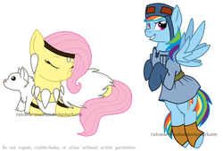 Size: 889x600 | Tagged: safe, artist:rainbow-smashed, angel bunny, fluttershy, rainbow dash, wolf, g4, cosplay, nausicaa of the valley of the wind, ponified, princess mononoke, san, species swap