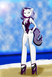 Size: 1816x2664 | Tagged: safe, artist:odiz, rarity, anthro, g4, clothes, female, solo, swimsuit