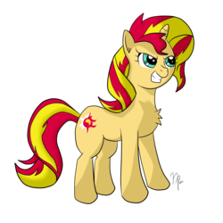 Size: 1500x1500 | Tagged: safe, artist:bigwetwilly2612, sunset shimmer, pony, unicorn, g4, chest fluff, female, grin, simple background, solo, transparent background